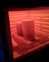 Moulds in kiln at 880 degrees